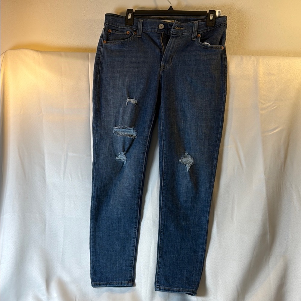 Blue Straight Leg Distressed Jeans
